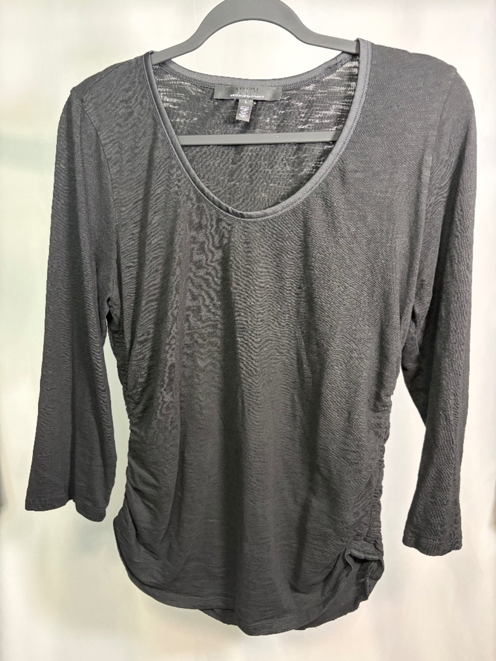 White House Black Market Black Ruched 3/4 Sleeve Top – Size L